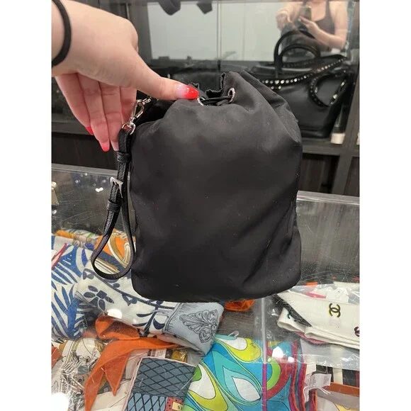 Prada Drawstring Wristlet Bucket Bag Tessuto Small